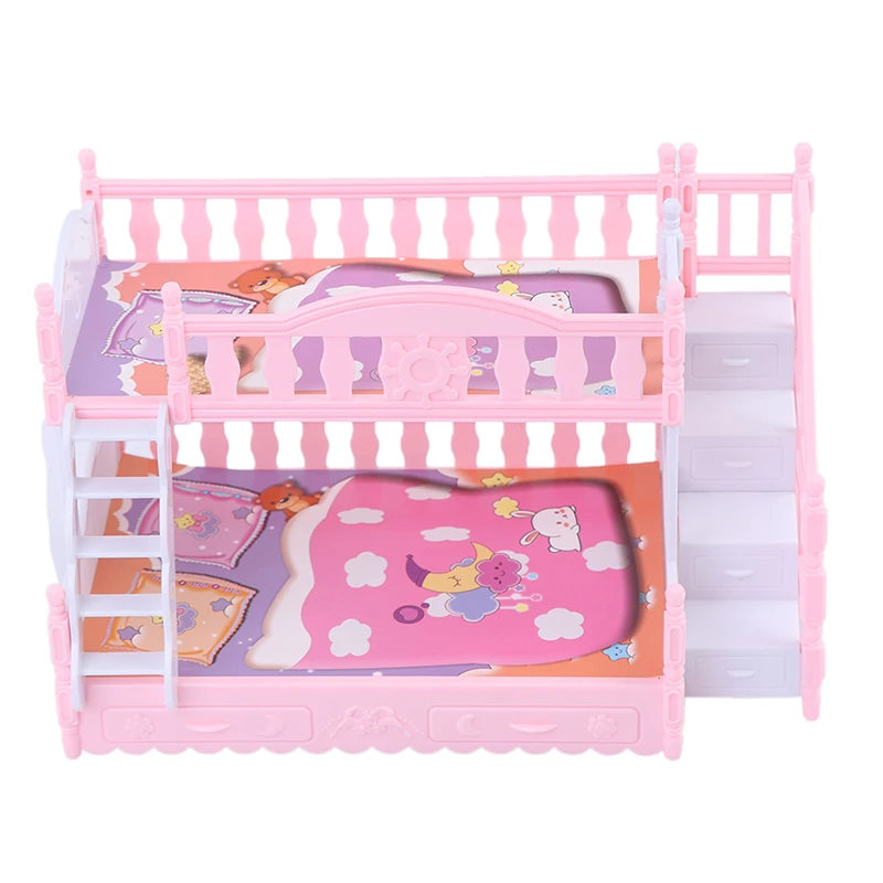 Doll Children Play House For Barbie Doll Accessories Simulation European Furniture Princess Double Bed With Stairs Toys images - 6
