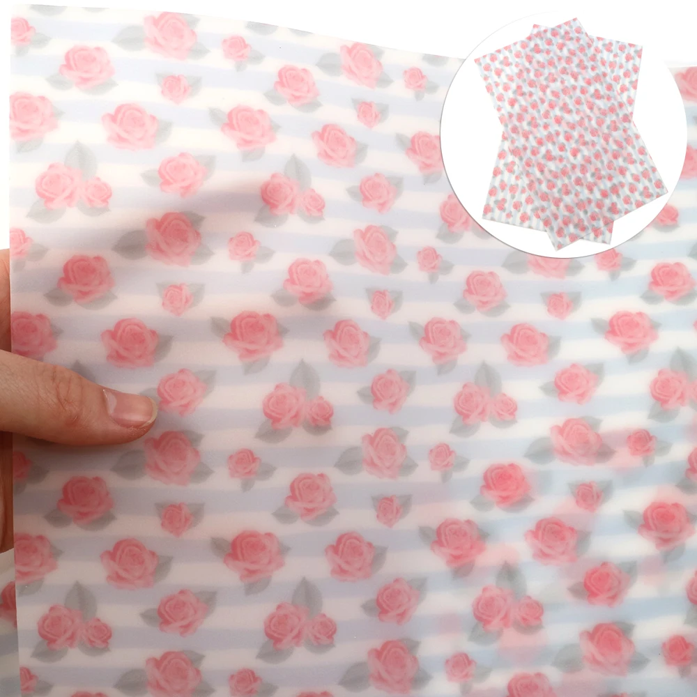 

20*33cm Flower Printed Jelly Faux Leather Fabric Vinyl Fabric for Bows DIY Materials Wallet Phone Case,1Yc10863