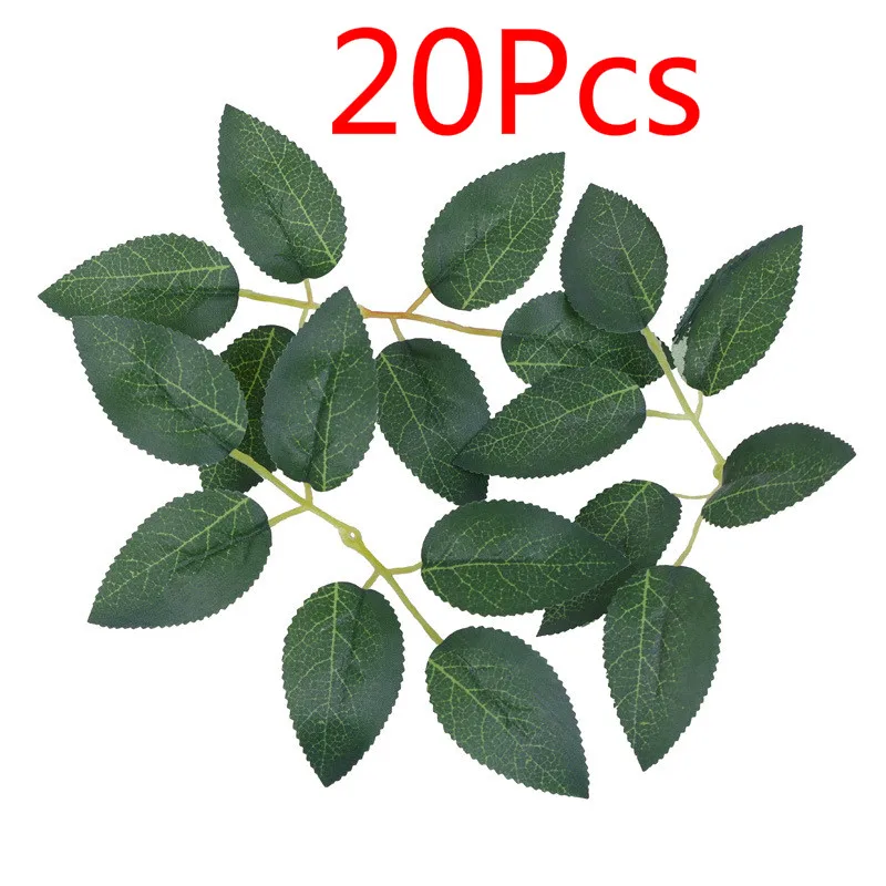 

20Pcs Artificial Silk Leaves Plants Flowers Wreaths Fake Roses Silk Leaves Flower Arrangement Accessories Garden Wedding Decor
