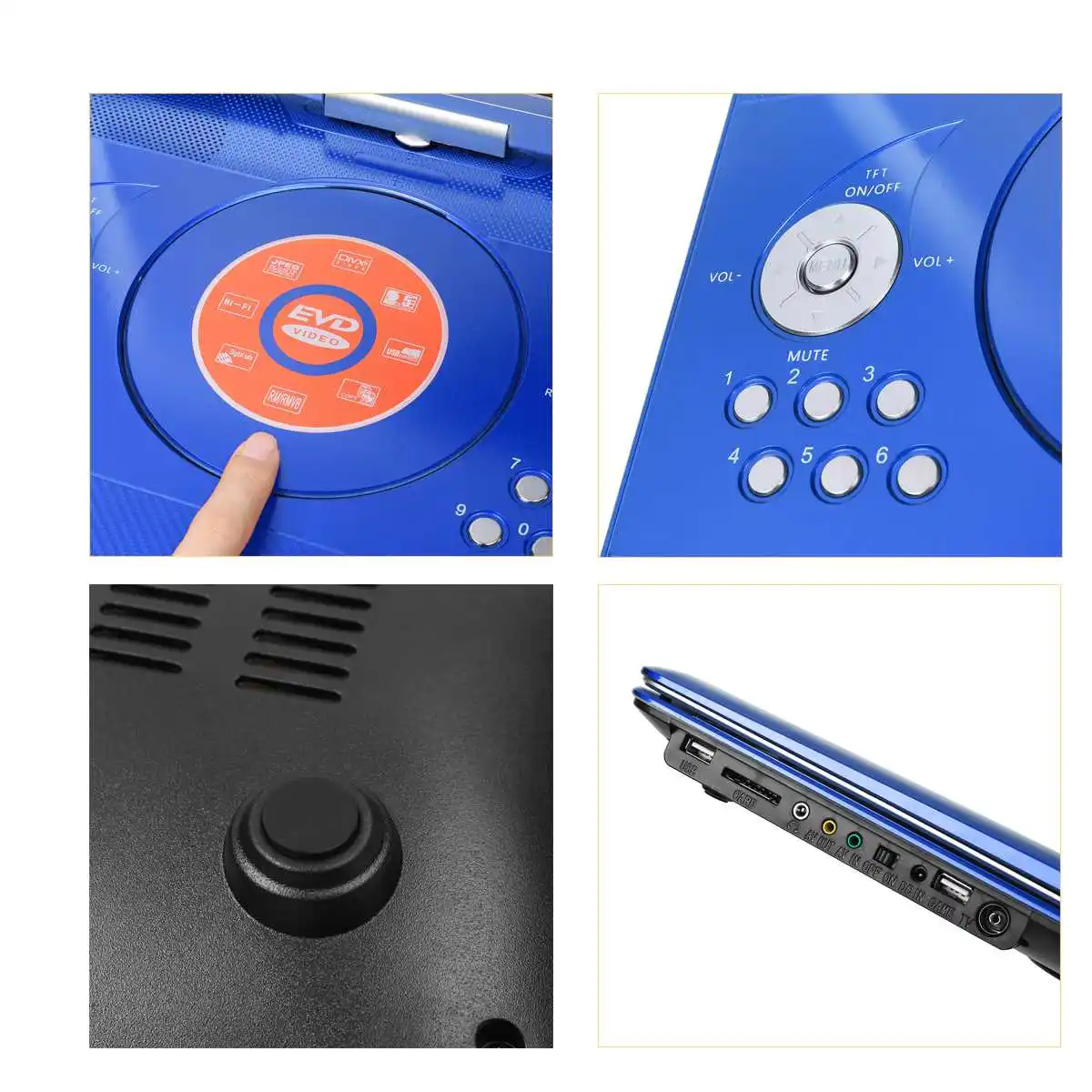 Портативный DVD-плеер 14 дюймов вращающийся экран мультимедийный для игр ТВ
