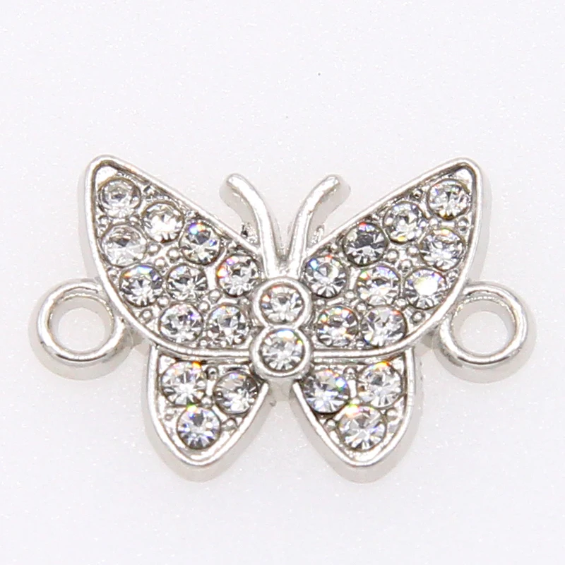 Коннекторы в виде бабочки с кристаллами белого цвета для изготовления браслетов
