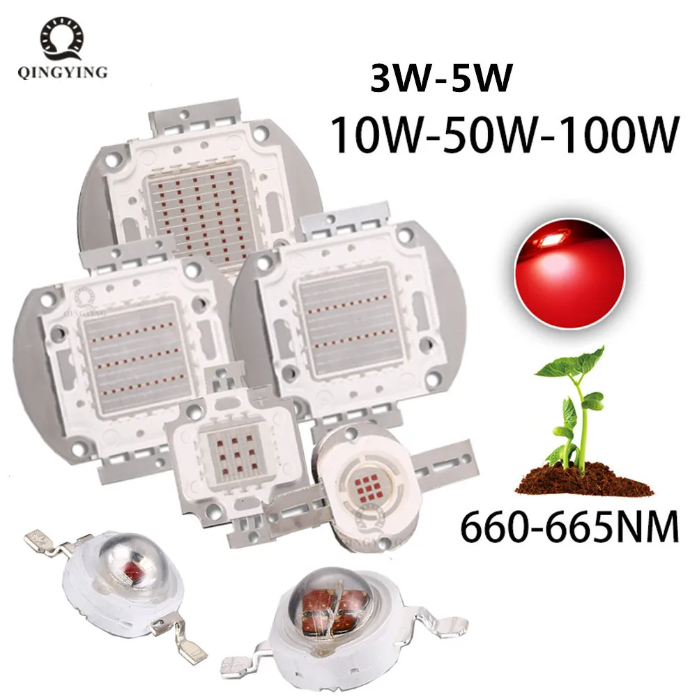 

1W 3W 5Ｗ 10W 20W 30W 50W 100W Grow LED COB Chip Deep Red 660nm DIY Plant Fruit Growth For 1 3 5 10 30 50 100 W Watt Light Beads