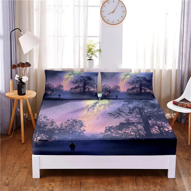 

Natural Scenery Digital Printed 3pc Polyester Fitted Sheet Mattress Cover Four Corners with Elastic Band Bed Sheet Pillowcases