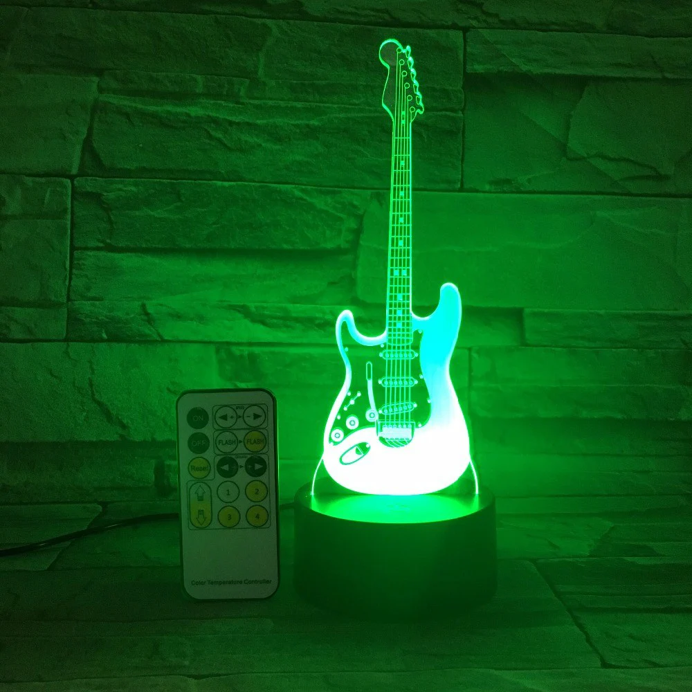 Ночной светильник на гитаре с дистанционным управлением 3D LED7 цветной USB