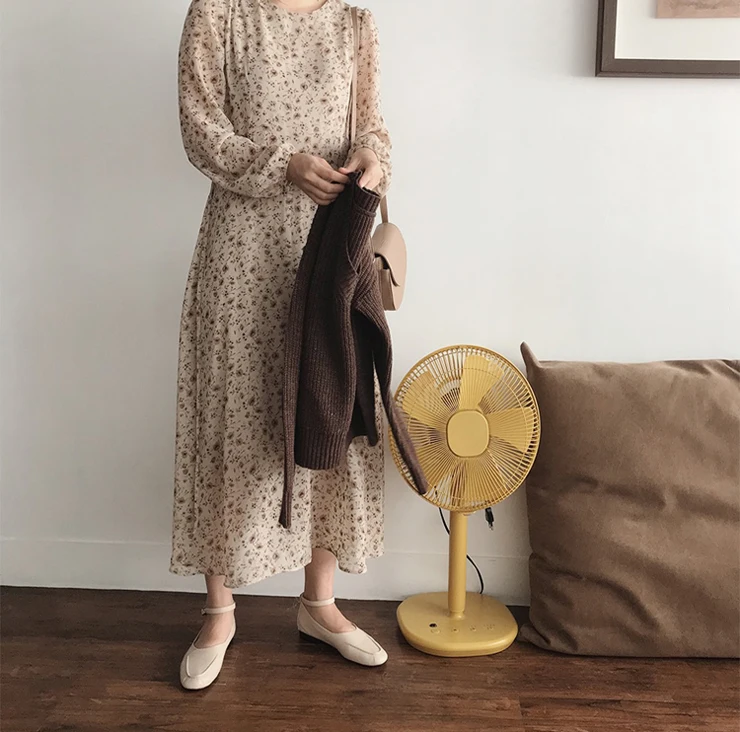 

Korean Chic Gentle Temperament Long Dress Super Beautiful Waist Slimming Youthful-Looking Floral Long Sleeve Inner Wear