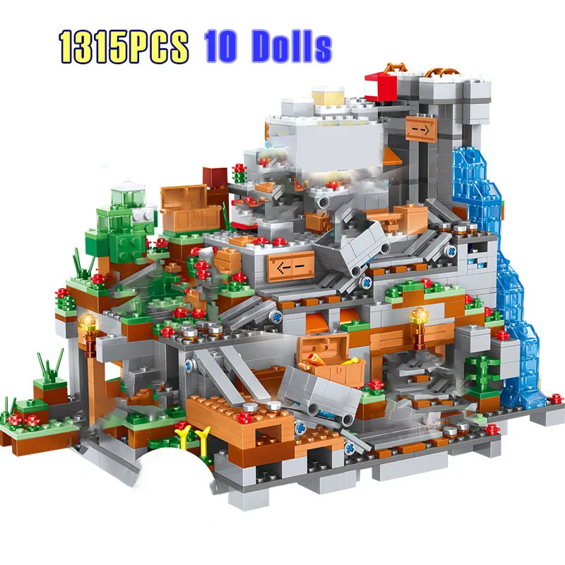 

1315PCS Compatible My Worlds Bricks Creatored Technic Building Blocks Designer Mountain Cave Bricks Toys For Boys Kids