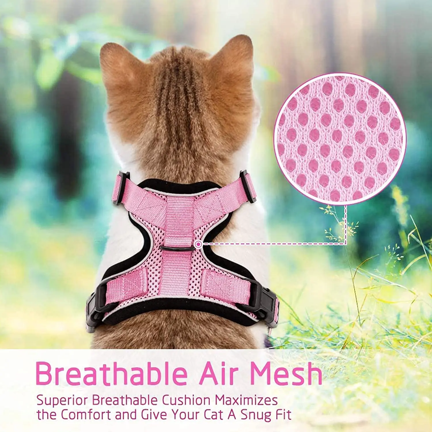 Шлейка и поводок для кошек мягкая регулируемая дышащая светоотражающая прогулок