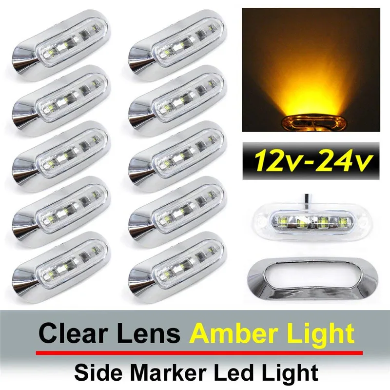 

10pcs 24v LED Lights Truck Trailer Lights Stop Flowing Turn Signal Brake Rear Tail Light 4 LED Bar Amber Truck Light 10-30V