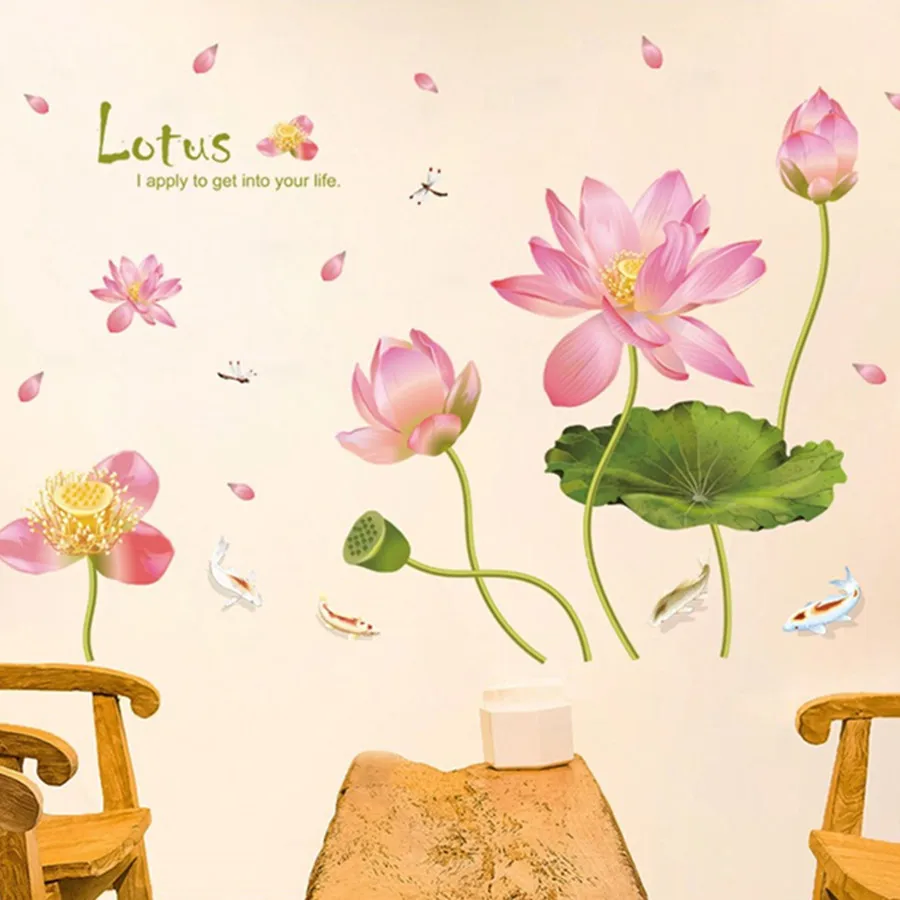 

Lotus leaf pond fresh bedroom living room sofa book room background decoration beautify Removable Wall Decal