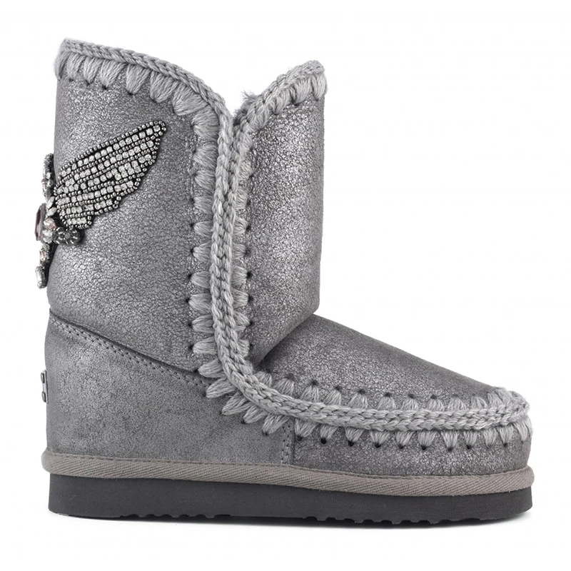 

2022 mou Eskimo 24 eagle patch women's snow boots sheepskin handmade wool woven flat women ankle boots