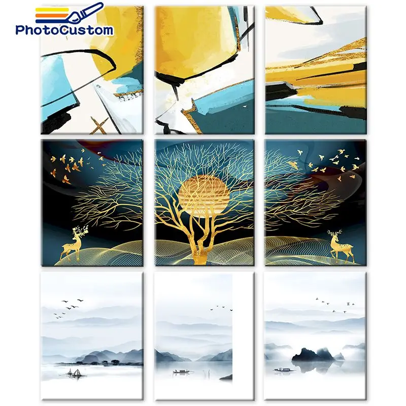 

PhotoCustom Painting By Number lake Landscape Kits Handpainted Picture By Number Drawing On Canvas For Adults Home Decoration
