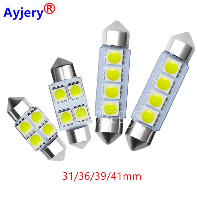 

AYJERY 100Pcs/Lot Festoon 4 SMD 5050 LED Car Auto C5W Interior Dome Reading Lights Lamp 31mm 36mm 39mm 41mm License plate Bulb