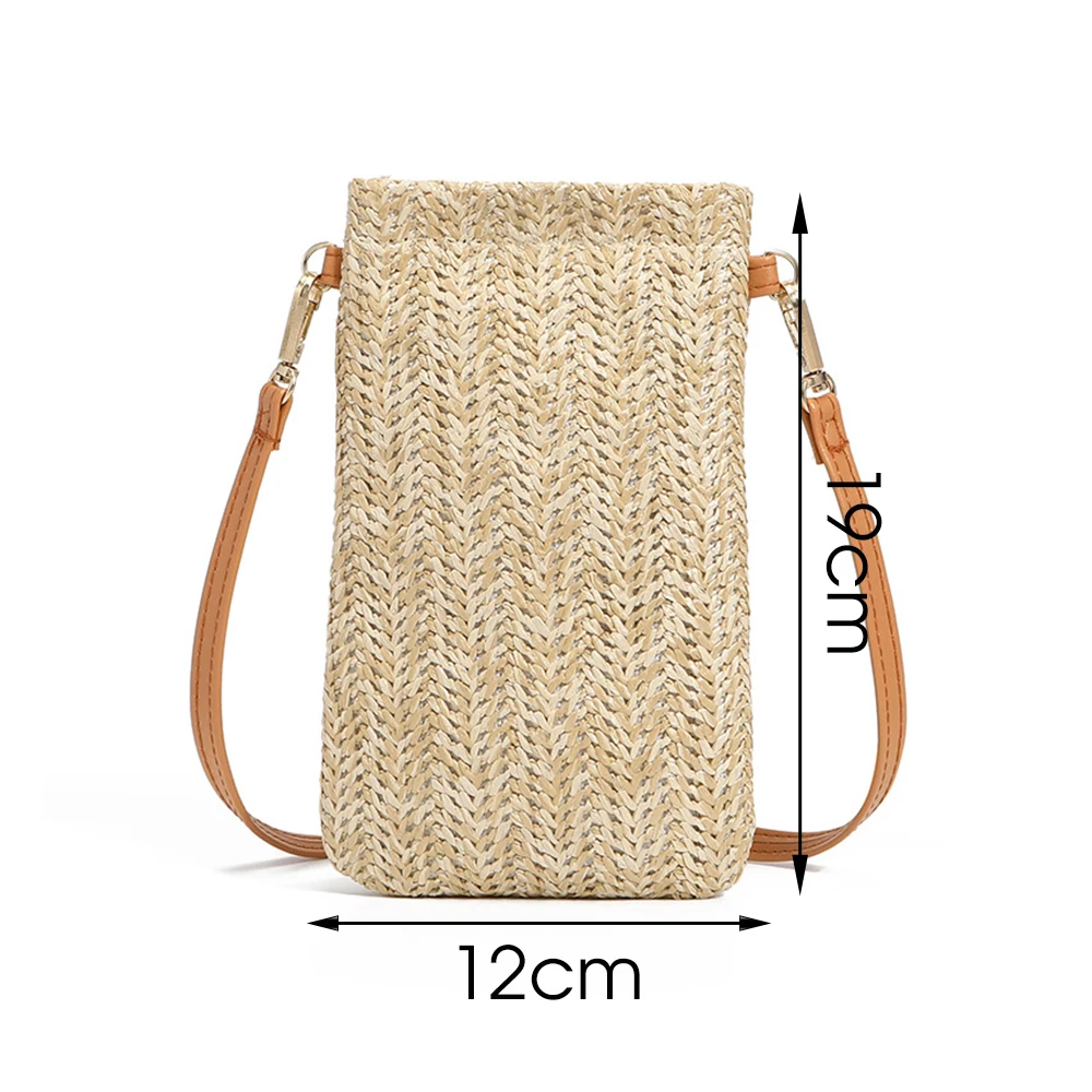 Fashion Woven Straw Ladies Crossbody Messenger Bag Summer Bohemia Beach Rattan Shoulder Pack Small Solid Mobile Phone Coin Purse