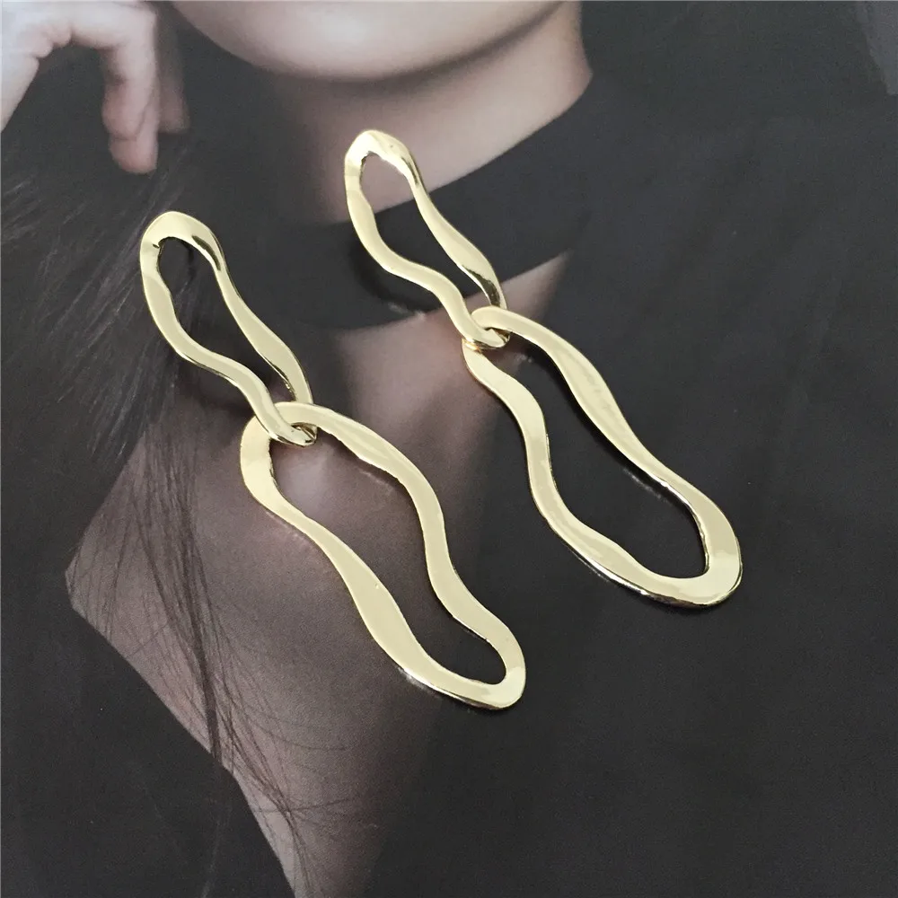High Class Shiny Gold Irregular Circle Linked Drop Earrings For Women Girl Dainty Gift Daily Jewelry Classic Bohemia Vintage | Украшения и