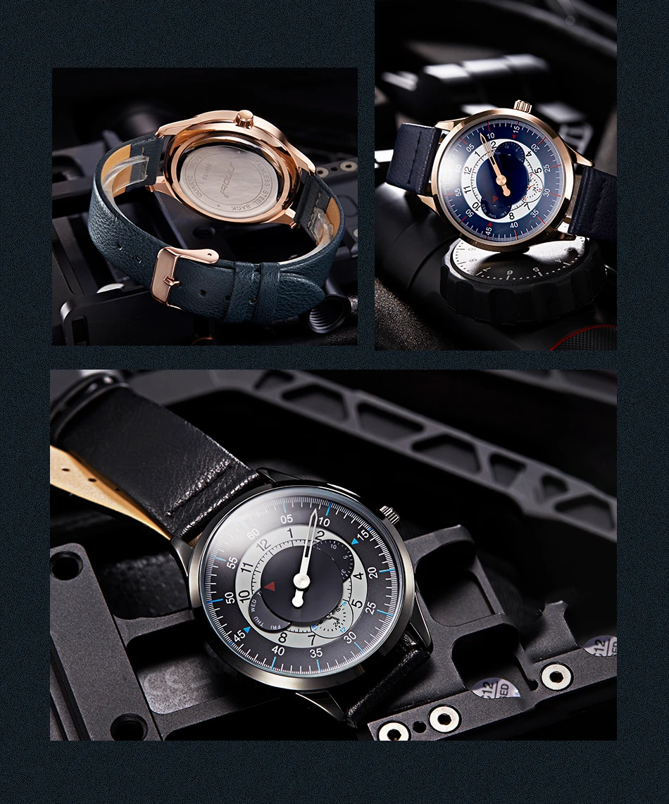 SINOBI Новое поступление мужские часы Креативный поворотный стол дизайн мужские часы кожаный ремешок кварцевые наручные часы Дата Неделя часы relogio 19