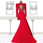 Красное коктейльное платье Floria, новинка 2022, Короткие вечерние мини-платья с длинными рукавами и вышивкой из бисера со шлейфом