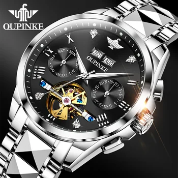 OUPINKE Original Automatic Watch for Men Mechanical Sapphire Mirror Waterproof Watches Luxury Brand Stainless Steel Wristwatch
