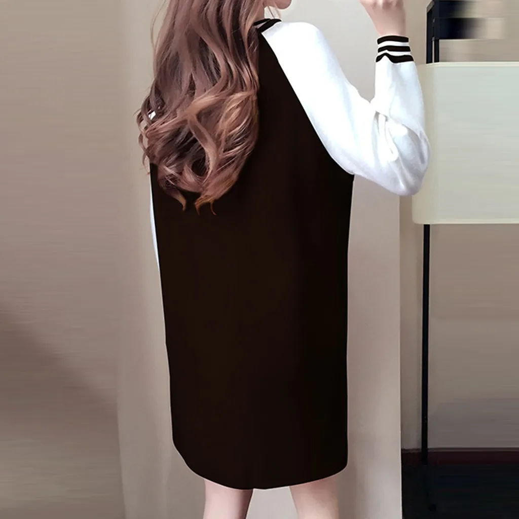 Женское осеннее платье с круглым вырезом повседневное свободное короткое