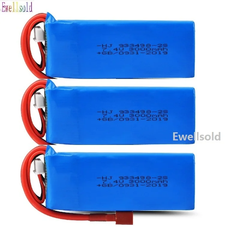 Аккумулятор Lipo ewellsell 1-4 шт. 7 4 в 3000 мАч батарея 2S для Wltoys 144001 124018 124019 запасные части