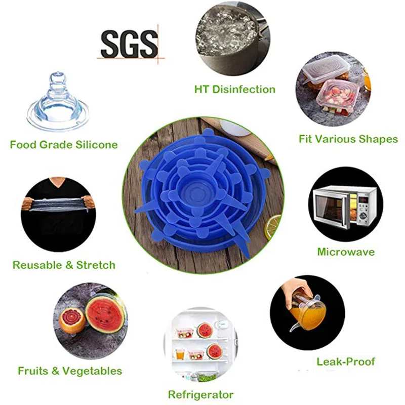 Многоразовые силиконовые растягивающиеся крышки упаковка из 12 крышек различные