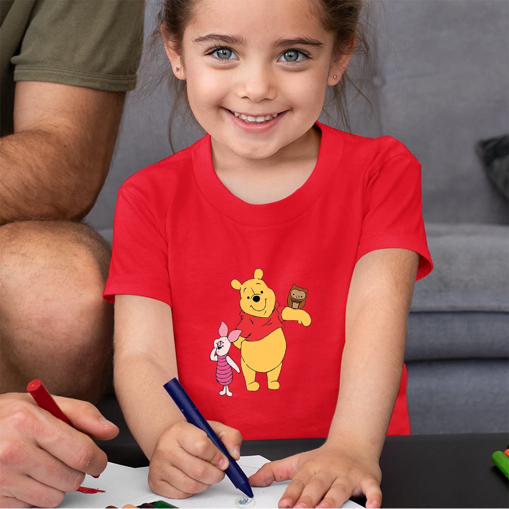 

Toddler Girl T Shirt Winnie the Pooh Print Cartoon Kid Girls Shirt European Style Disney Clothes Short Sleeve Children's T-shirt