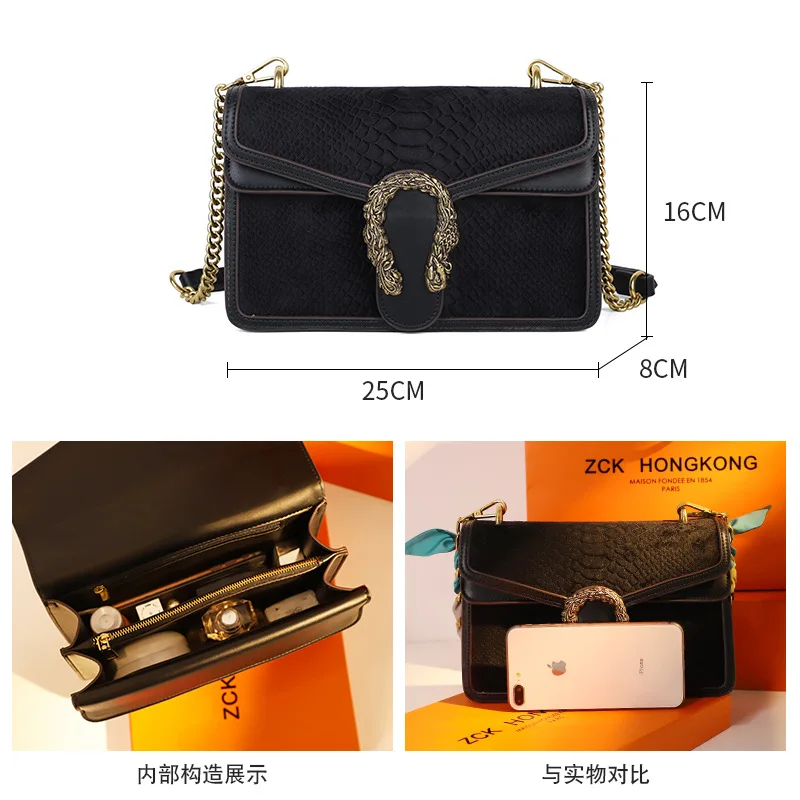 

Serpentine Pattern Crossbody Bag for Women 2021 New Fashion Genuine Leather Shoulder Messenger Chain Bags Luxury Designer Purses