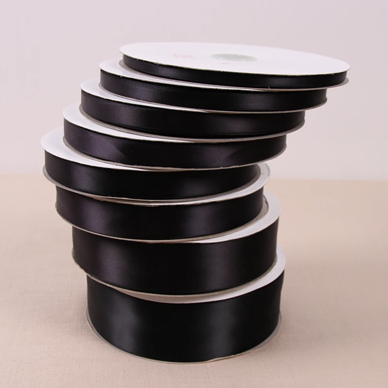 

100yards 6 9 12 15 19 25 mm Single Face Satin Ribbon Black Ribbons for Party Wedding Decoration Handmade Rose Gifts Clips Bow