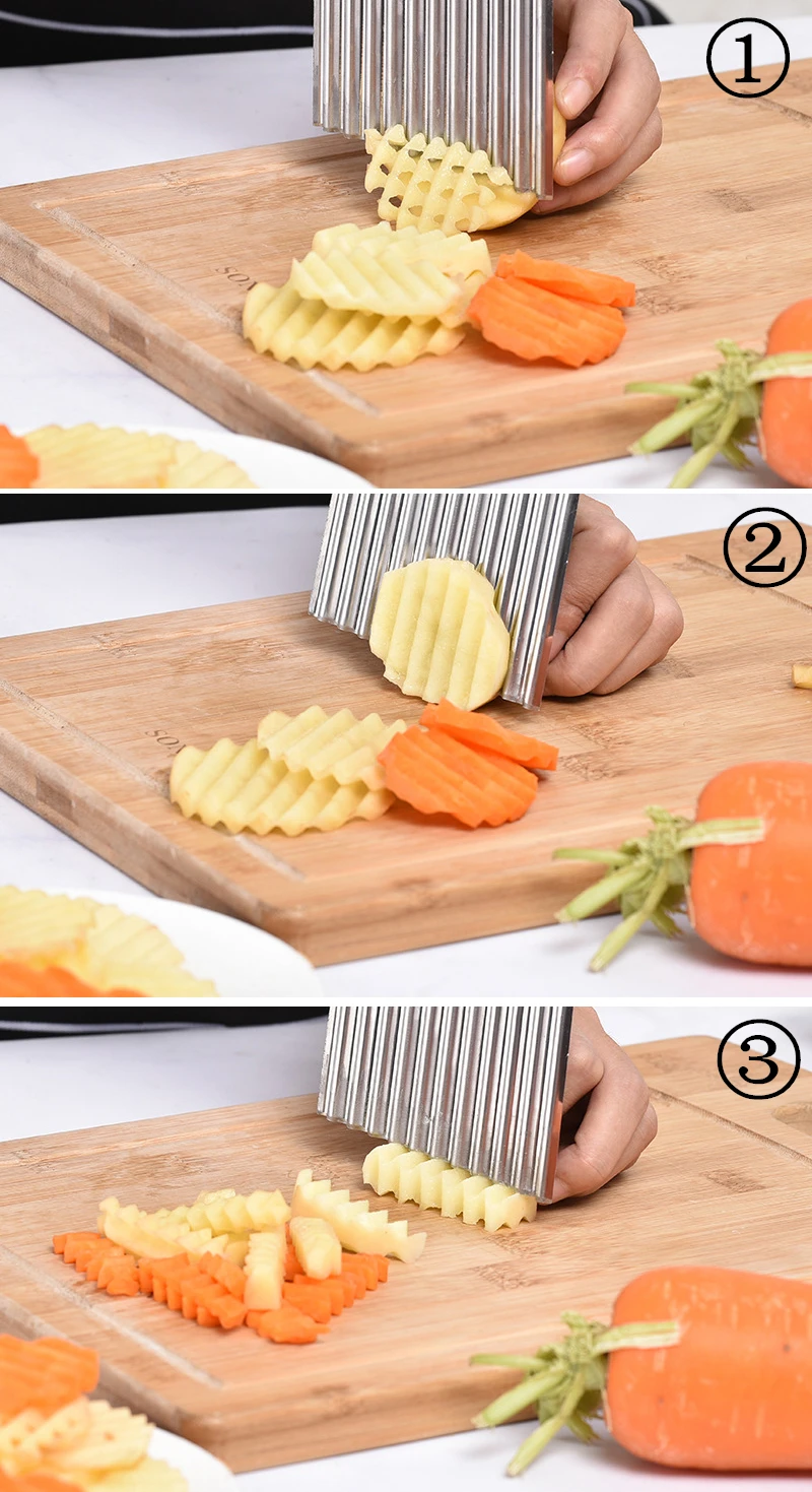 

Vegetable Potato Carrot Wavy Cutter Potato Chips Stainless Steel Corrugated Wave Knife Kitchen Wrinkled French Fries Tool