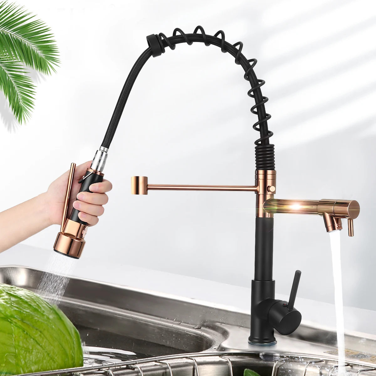 

Modern Kitchen Sink Faucet Pull Out Spring Sprayer Tap Two Water Outlet Hot And Cold Mixed Tap