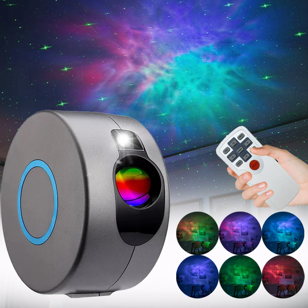 

Colorful Galaxy Sky Projector Light Rotating Water Waving Night Light Voice Control Music Player Romantic Projection LED Lamp