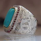 Мужское модное серебряное и Золотое двухцветное уникальное кольцо с выгравированным уплотнением обручальное кольцо из Натуральной БирюзыРубина