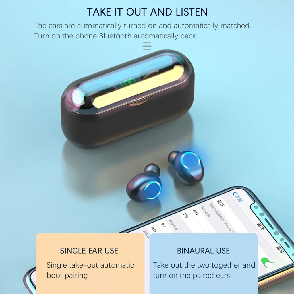1X TWS наушники Bluetooth 5 0 гарнитура twins беспроводные мини стерео горячий светодиодный