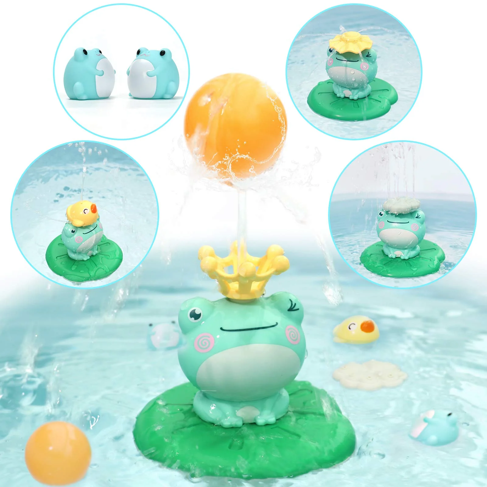 Игрушки для ванны Lightaling для малышей, игрушка-брызгалка с распылителем воды, Игрушки для ванны с двумя лягушками для детей, детские-4 в 1
