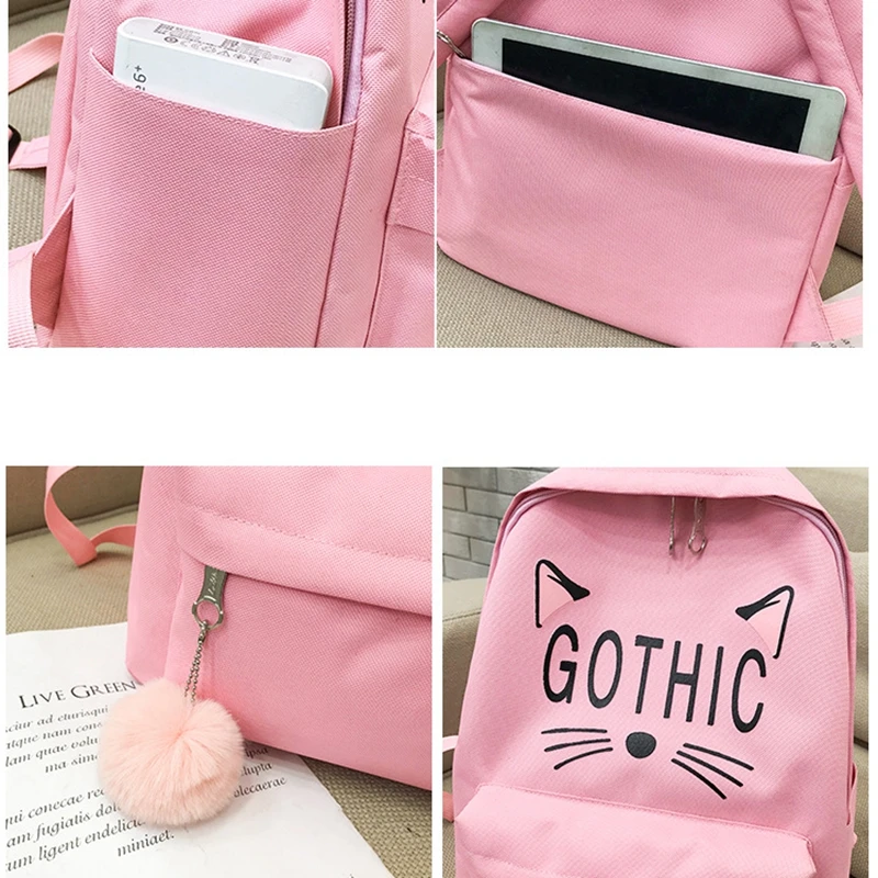 small backpack women 4Pcs Women Cat Canvas Hand Bag Shoulder Crossbody Pencil Case bolsa mochila feminina Package | Багаж и сумки
