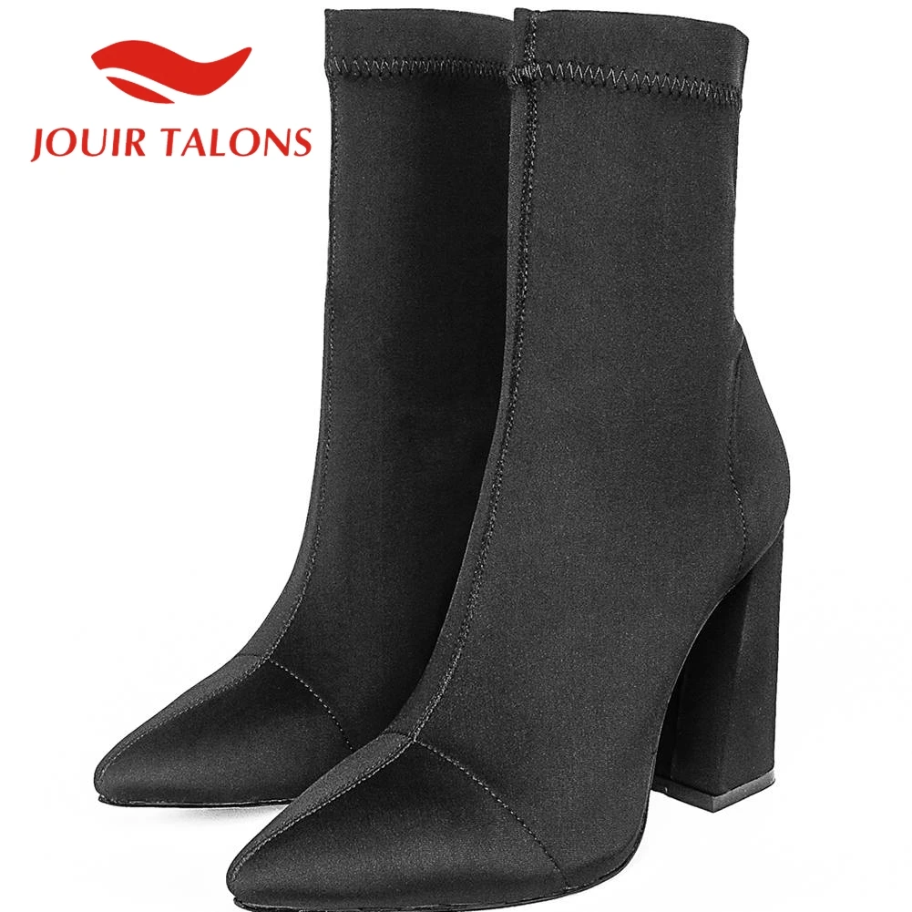 

JOUIR TALONS INS Hot Sale Great Quality Fashionale Stretch Fabric Solid Pointed Toe Multicolor slip-on Ultra High Heels Female