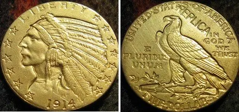 

$5 GOLD Indian Half Eagle 1914-D copy coins