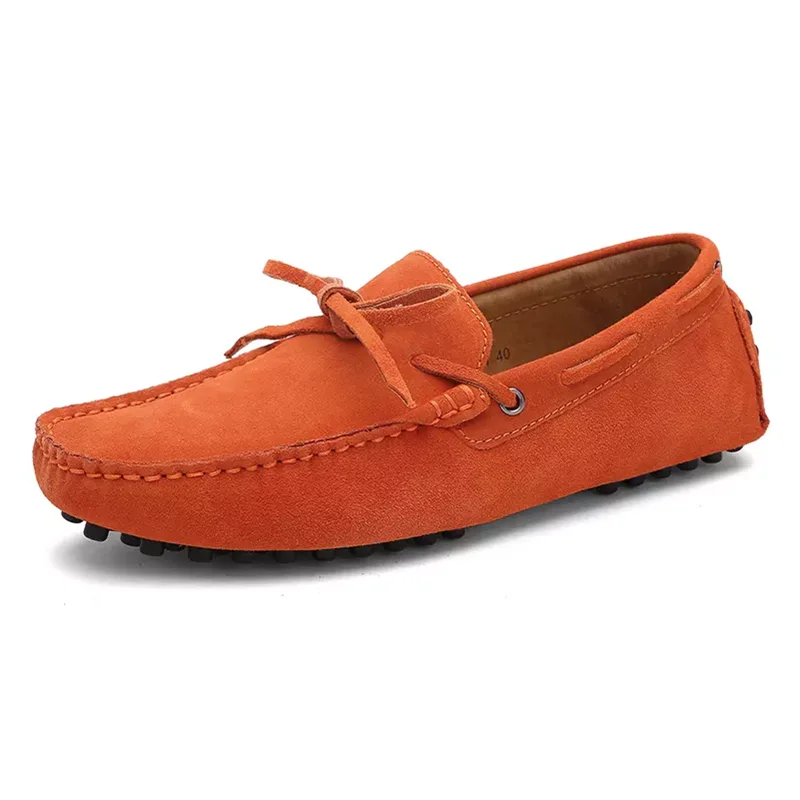 Orange loafers Новинка года; Мужская обувь; кожаные повседневные лоферы; Мужские дышащие мокасины; удобная мягкая обувь без застежки на плоской подошве; модная обувь для вождения - Цвет: Orange loafers