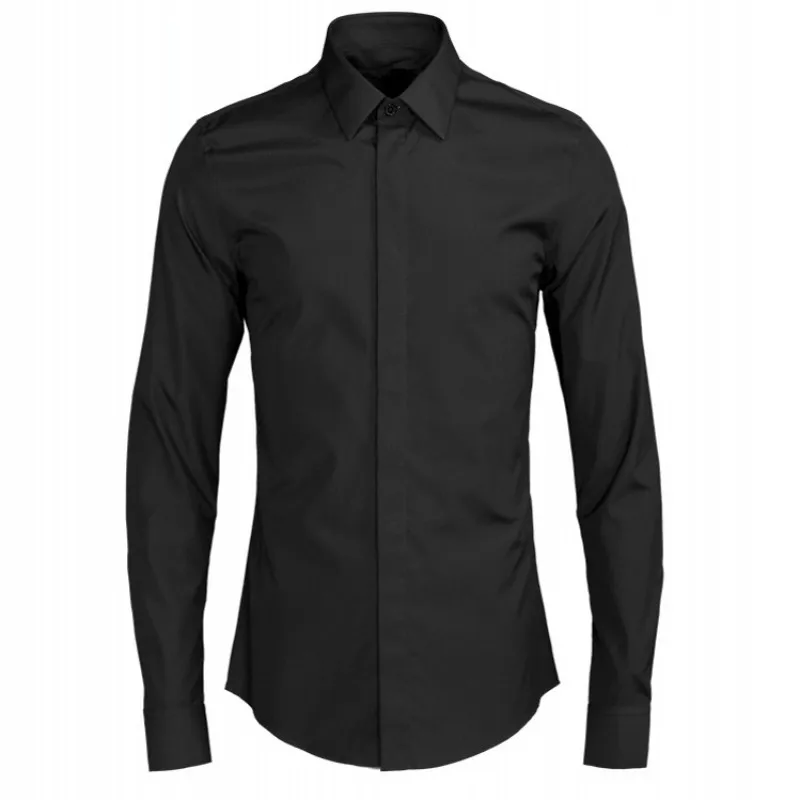 

Brand Luxury Shirt Man Fashion Square Collar Shirts Mens Solid Blue White Business Casual Long Sleeve Shirt Tops Large Size