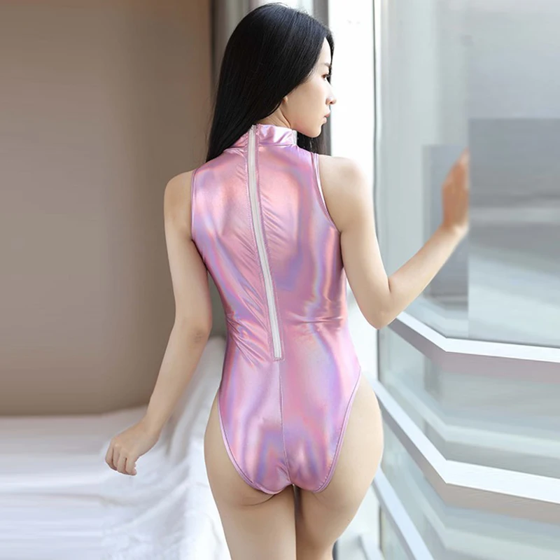 

Women's Wet Look Turtleneck Jumpsuit Sleeveless Slim Fit Clubwear Sexy Bodysuit
