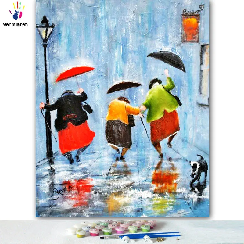DIY Colorings Pictures By Numbers With Colors The Scenery On A Rainy Day Picture Drawing Painting Framed Home | Дом и сад