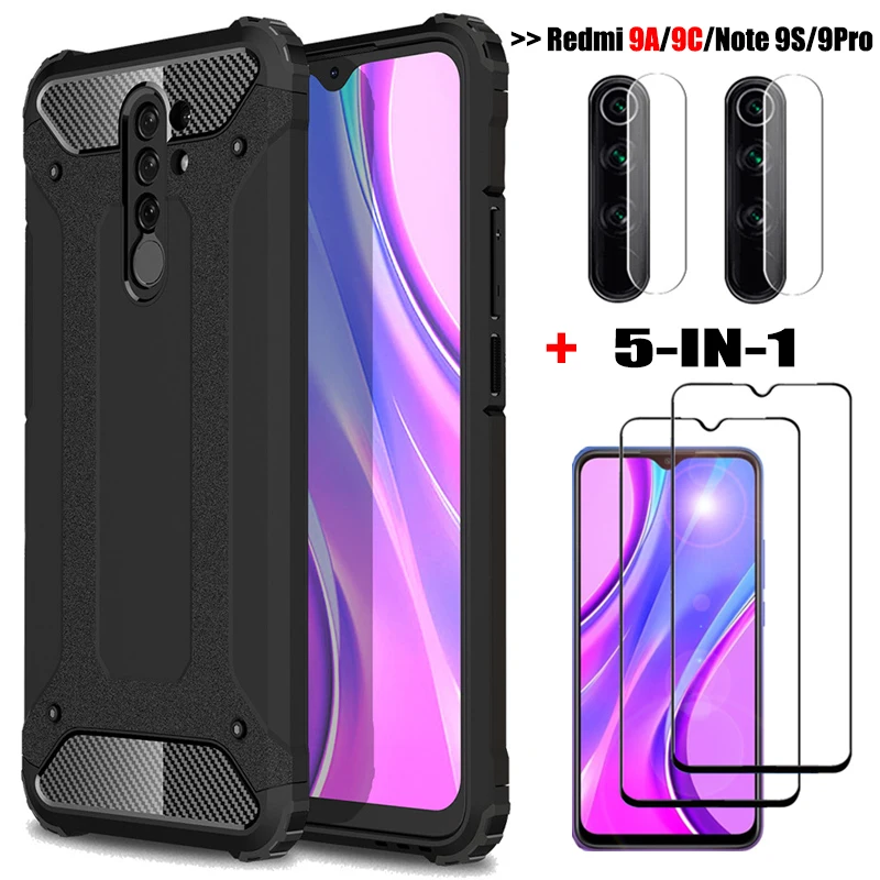 5 в 1 стекло + чехол для redmi 9a note9s 9pro на редми ноте 9 про чехлы note pro xiaomi redmi9 glass case