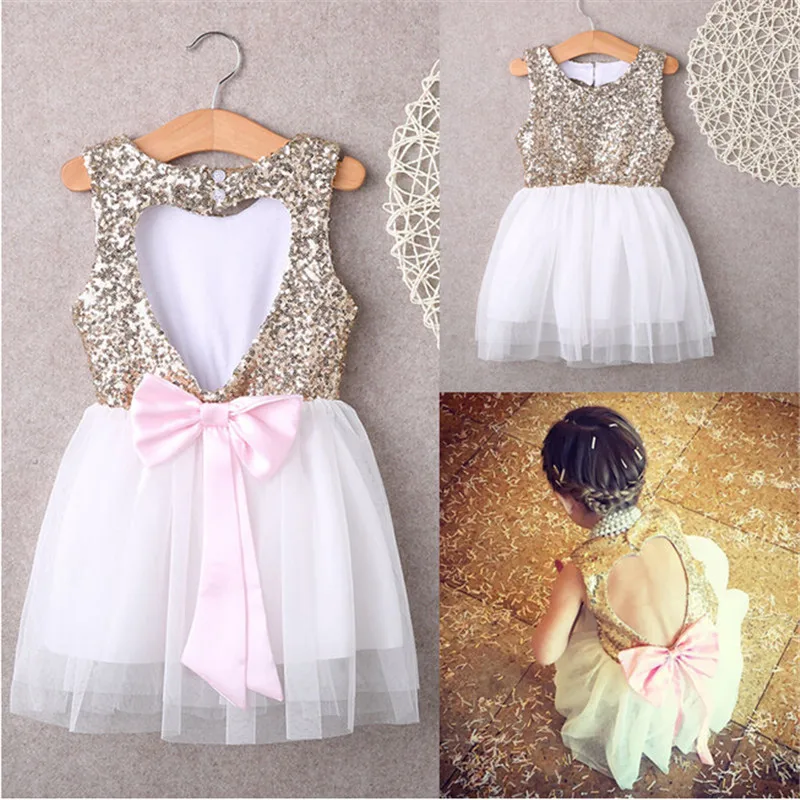 AA 3-10Y Children Baby Girl Dress Clothing Sequins Party Gown Mini Ball Formal Love Backless Princess Bow | Детская одежда и обувь