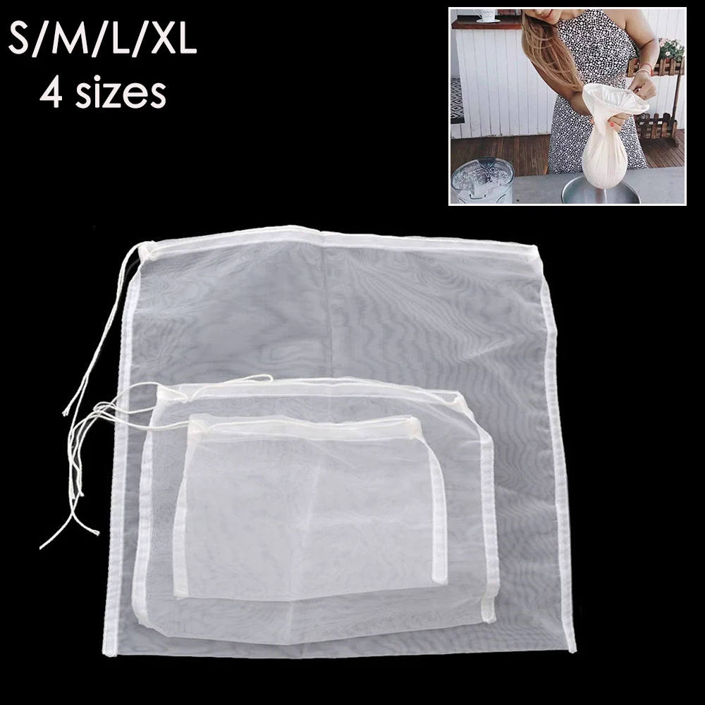 

4 Sizes Practical Food Nut Milk Tea Fruit Juice Coffee Wine Nylon Mesh Net Strain Herb Liquid Filter Bag Kitchen Accessories