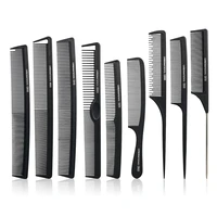 9 pcs black professional hairdressing comb carbon hair comb anti static hairdresser barber hair cutting comb hair styling tools