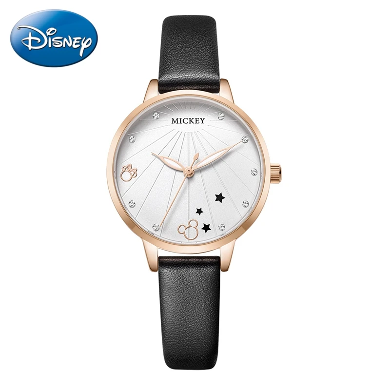 Lady Quartz Wristwatch Mickey & Minnie Girl Clocks Young Women Fashion Casual Hour Leather Strap Star Watch Rhinestone Luxury