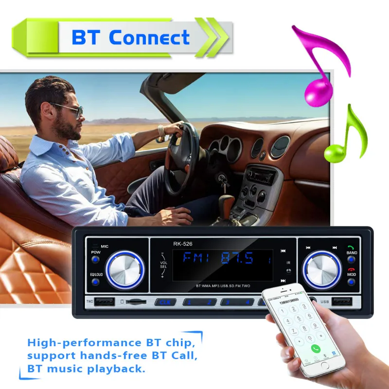Фото Автомагнитола ESSGOO, стерео-система 1 Din с поддержкой Bluetooth, Aux, 2 USB, mp3-плеером, на руль №3