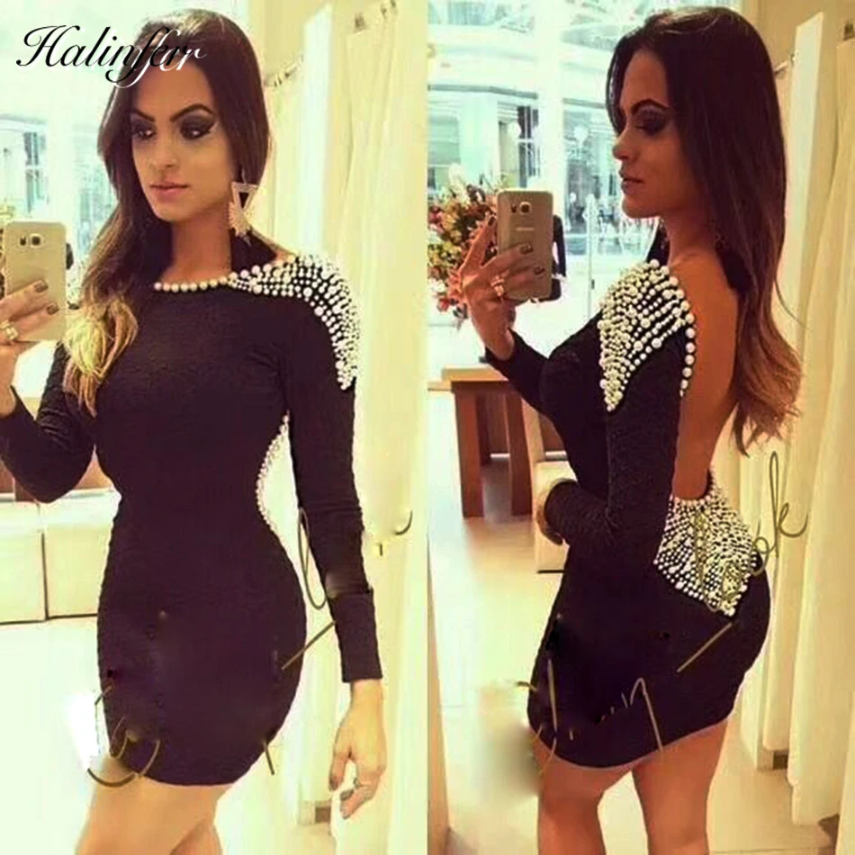Halinfer 2018 осеннее Сексуальное Женское Платье с круглым вырезом и открытой спиной