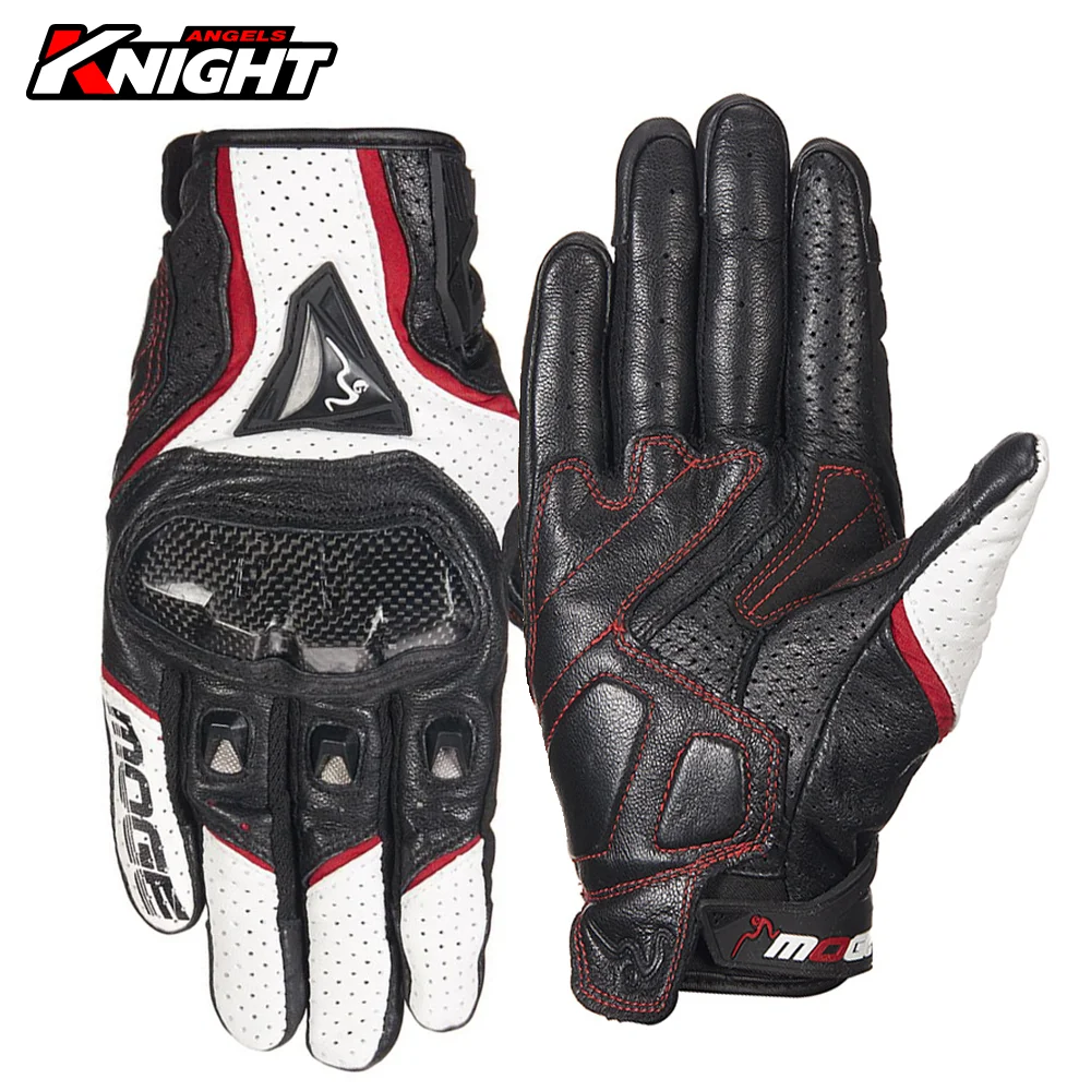 

MOGE Professional Guantes Moto Touch Screen Breathable Leather Carbon Fiber Shell Motorcycle Gloves Full Finger Glove Protective