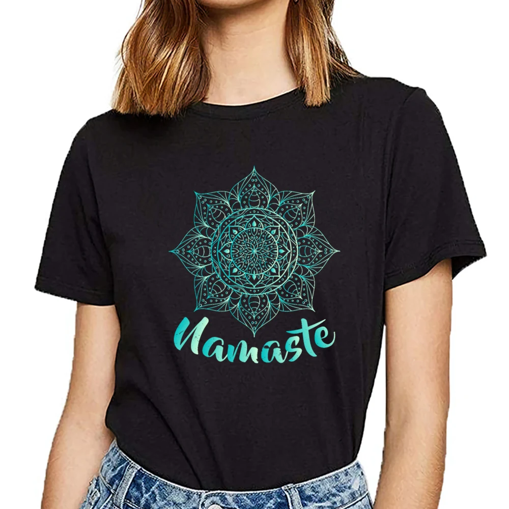 Tops T Shirt Women namaste lotus flower spiritual om O-Neck Vintage Print Female Tshirt | Женская одежда