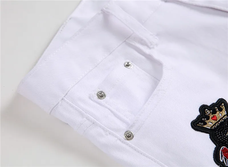 

Hole Bullet-free White Sticker Embroidered Bee Nightclub Small Straight Fashionable Men's Casual Pants Pantalon Homme Jean